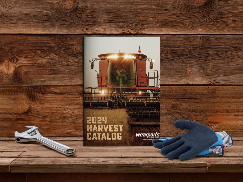 2024 Wearparts harvest catalog featuring combine harvester on wheat field